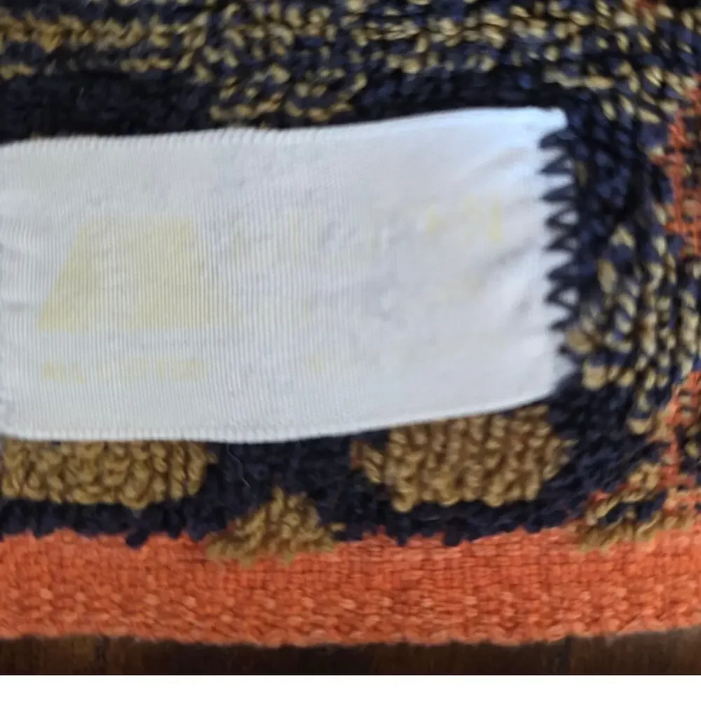 VTG MCM Fringed Jacquard Geometric Orange Avocado 70s Cotton Terry Hand Towels